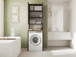 Wasmachinekast en hoge kast voor badkamer, superstructuur voor wasmachine en droogtrommel, 210 x 65 x 50/56 cm, wit — thumbnail 5