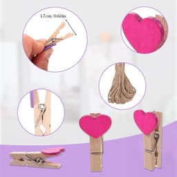Pack of 50 Kleine Houten Klemmen - Mini Hart Clips met 10 m Jute Touw - Kleurrijke Kleine Kleding Klemmen voor Foto's en Postkaarten - 3.5 x 0.8 cm - Multi-Functionele Mini Clips — thumbnail 3