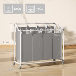 Wasmand op Wielen met 4 compartimenten - 160 ltr - uitneembare waszak — thumbnail 4