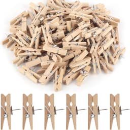 100x Houten Knijpers met Speld - Multifunctionele Prikklemmen voor Foto's, Prikborden en Handwerk — thumbnail 1