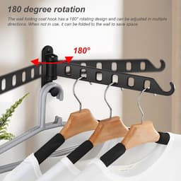 Inklapbare wandkledingstang met 6 gaten, zwart, modern design - 180 graden draaibaar - geschikt voor balkons, badkamers, bijkeuken en slaapkamer — thumbnail 5