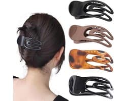 Franse Platte Haarspeldjes 4 stuks - Gebogen Klauw Clips voor Vrouwen - Sterke Hold en Geen Slip Grip - Haarklemmen voor Volume en Styling