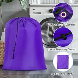 Ronte - Waszakken met Treksluiting - Set van 2 - 68 x 56 cm - Vuile Waszak met Handvat - Wasbare Wasmand voor Reizen, Kamperen en Outdoor - Paars/Zwart — thumbnail 4