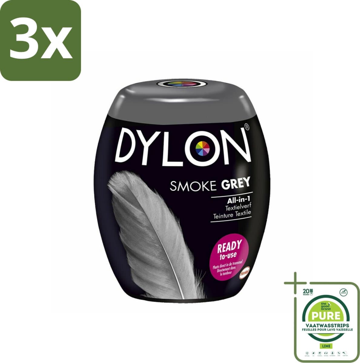 3 x DYLON – Textielverf Pods – Smoke Grey – 350 g - Grootverpakking - Textielverf - Wasmachine - Kleurstof - Katoen - Linnen — afbeelding 1