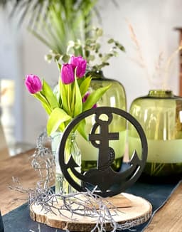 Decoratieve Anker op Houten Sokkel Zwart - 25x25cm - Maritiem Woonaccessoire — thumbnail 2