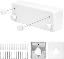 Uittrekbare Waslijn - Wit - 4.2 m Lengte - Duurzame Constructie - Voor Balkons en Wasruimtes — thumbnail 1