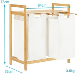 Intirilife Wasmand Uittrekbar van bamboe met 2 vakken - tweedelige waszak - uittrekbare, afneembare waszakken van katoen - dubbele wasmand met opbergvak - wassorteerder - scheiden en sorteren — thumbnail 5