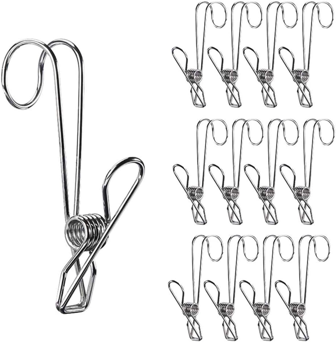 Wasknijpers met haken - Metalen clips - Ophangen en organiseren - Duurzaam roestvrij staal - 95 cm lengte - Zilver — afbeelding 1