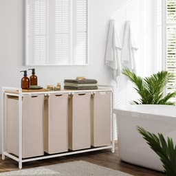 Florixa® Wasmand 4 Vakken - Wasmand - Wassorteerder - Crème- 111cm x 36cm x 73cm — thumbnail 5