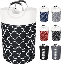 Wasmand 82 liter - Opvouwbare wasmand - Stoffen wasmand - Wasmand met grote capaciteit - Wasmand met handvatten - Opbergmand voor de was - Wasmand voor studentenkamers, slaapzalen en thuis - 38*75 cm - Zwart — thumbnail 1