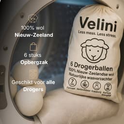 Velini Drogerballen 100% Wol - 6 Stuks (7 cm) - Snellere Droogtijd & Minder Kreukels - Met Katoenen Bewaarzak — thumbnail 3