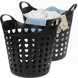 Excellent Houseware Flexibele wasmand - 2x - zwart - 26 liter - kunststof - 40 x 41 cm — thumbnail 1
