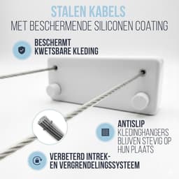 Uittrekbare Waslijn - Wandwaslijn - Ruimtebesparend Drogen - Dubbele Stalen Kabels - 2x 42 Meter — thumbnail 4