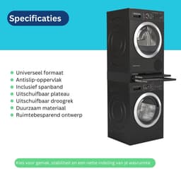 Wasophoogte® Tussenstuk wasmachine droger - Stapelkit wasmachine droger - Tussenkader met droogrek en plateau - Geschikt voor elk type - Zwart — thumbnail 5