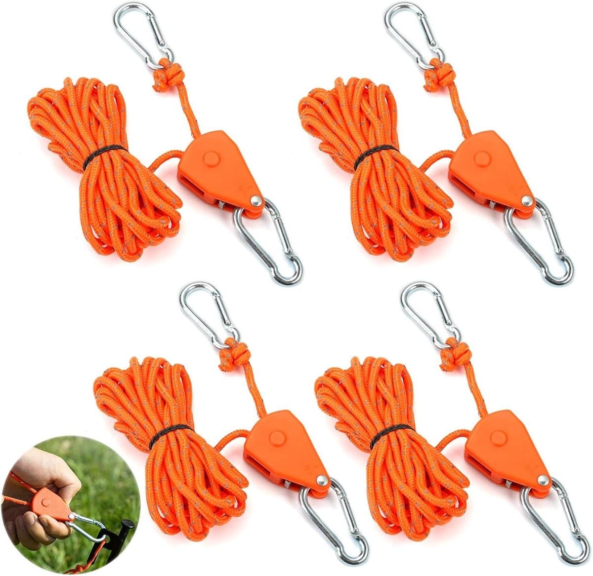 Allecto Plus - Guy ropes pakket van 4 stuks met verstelbare kabelspanner - 4 meter - Windbestendig - Reflecterende scheerlijnen - Geschikt voor tenten en zonnezeilen — afbeelding 1