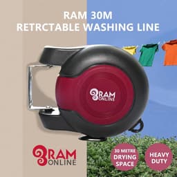 RFWR® 30 Meter Intrekbare Haspel Waslijn - Wandmontage, Dubbele Kabel, 2 x 15 Meter Droogruimte — thumbnail 3