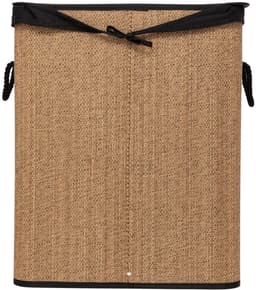 5Five Dubbele Wasmand met deksel - bamboe hout - 100 Liter- naturel zwart - 52 x 32 x 63 cm - sorteren mand — thumbnail 4