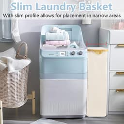 ROSOS Wasmand met deksel, 65L opvouwbare smalle wasmand met uitneembare waszak, slanke wasmand beige, wasverzamelaar met deksel en bamboe handvat, smalle en hoge wasmand met deksel — thumbnail 3