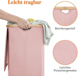 Opvouwbare Wasmand - Met Deksel en Bamboe Handvatten - Roze — thumbnail 5