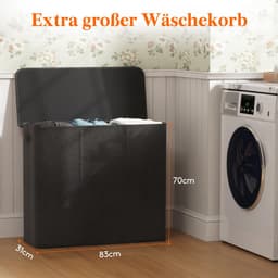 Wasmand - Wassorteerder met 3 vakken en 3 uitneembare waszakken - Met deksel en handgrepen - Zwart — thumbnail 3