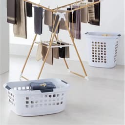 5Five Wasmand met deksel - extra groot - wit - kunststof - 63 liter - 53 x 38 x 60 cm - open structuur — thumbnail 3