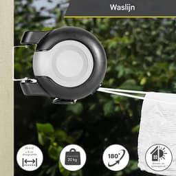Waslijn Extensible Zwart - Uittrekbare Drooglijn 2x15 Meter - Met Rollensysteem & Automatische Spanning - Voor Binnen en Buiten - Geschikt voor Appartementen en Huizen — thumbnail 3