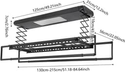 Amolass - Droogrek Elektrisch - Plafonddroogrek - Met Afstandsbediening - LED-Verlichting - Modern Design - Zwart - 250x56x110cm — thumbnail 3