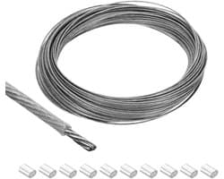 Allecto Plus - Roestvrijstalen kabel 1,2 mm met vinylcoating en 10 aluminium hulzen - Waslijn Optillen Transparant 304 RVS