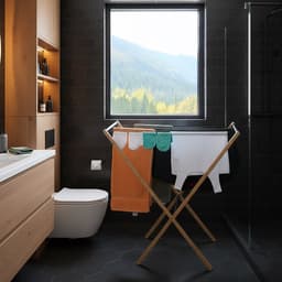 Wasrek inklapbaar - 77x79x49 cm - inklapbaar - staand - bamboe - zwart — thumbnail 5