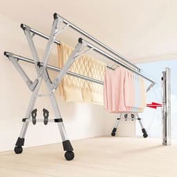 Opvouwbaar Wasrek voor Kleding - Inklapbaar en Ruimtebesparend met 5 Stangen, Verstelbaar tot 200 cm — thumbnail 2