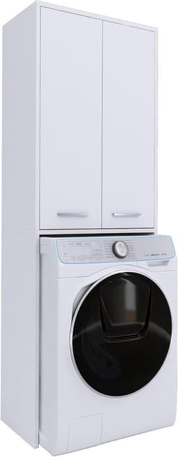 Kast boven wasmachine - Badkamerkast - Opbergen badkamer - Met legplanken - 64x180 cm - Wit — thumbnail 1