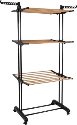 Kleding Airer Kleding Droogrek Extra Grote 4 Tier Kleding Paard Droogtoren Inklapbaar Rvs Kledingstuk Wasserij Kleding Droger Rekken Hout Effect — thumbnail 5