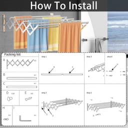 Wall Tumble Dryer, Collapsible 80 cm, with 5 Stainless Steel Poles, for Balcony or Utility Room, Maximum Load Capacity - ShopVlot — thumbnail 3