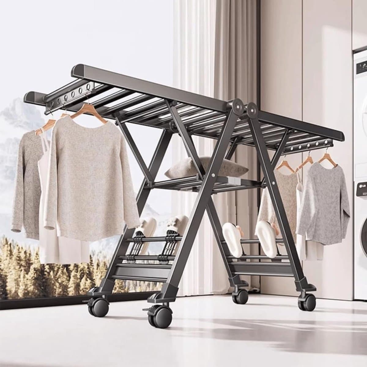 Floor Drying Rack Aluminum Alloy Foldable Household Drying Rack Indoor and Outdoor Balcony Drying Blanket Drying Pile - ShopVlot — afbeelding 1