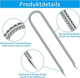 6 Stuks Grondankers, 30 cm Lange U-Haak Tentpinnen voor Beveiliging van Tent, Trampoline en Tuinpolen — thumbnail 5