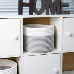 Wasmand van geweven katoen, mand van katoenen touw met handgrepen, stapelbare opbergmand, wasmand voor kleding, speelgoed, wasgoed, woonkamer, slaapkamer (grijs en wit) — thumbnail 3
