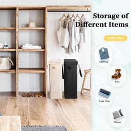 Wasmand met Deksel 55L Wasverzamelaar met Lange Handgreep Opvouwbare Dunne Wasmachine Oxford Doek Opbergmand met Handvat, Geschikt voor Wasruimte, Slaapkamer, Badkamer (Zwart) — thumbnail 4