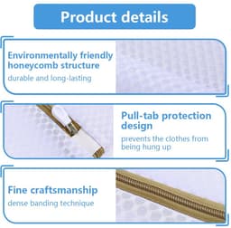 Waszakken voor wasmachine, 2 stuks, waszakken met gouden ritssluiting, wasnet, reizen, opbergen, organisatiezak voor truien, overhemden, ondergoed (40 x 50 cm) — thumbnail 5
