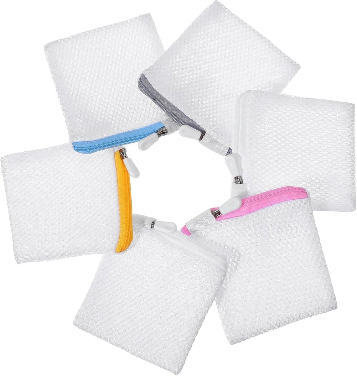 Set van 6 kleine wasnetten met ritssluiting voor fijnwasgoed, ondergoed en sokken - 10 x 10 cm met honingraatstructuur — afbeelding 1
