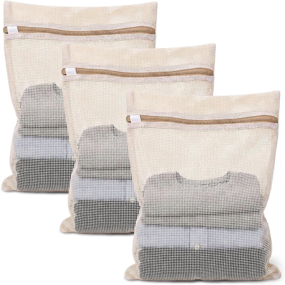 Set van 3 Katoenen Wasnetten 15x12 inch - Ademend Waszak met Stevige Rits voor Delicate Kleding, Ondergoed en Sokken - Ideaal voor Reizen en Wassen — afbeelding 1