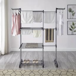 Dailygoods Kledingrek Opvouwbaar droogrek 4-laags met wielen Groot wasrek voor gebruik binnen en buiten — thumbnail 1