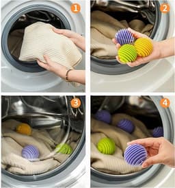 6 stuks - Wasballen voor wasmachine - anti-klit drogerballen - voor wasmachines - 5.6×5.5cm - groen+geel+paars — thumbnail 2
