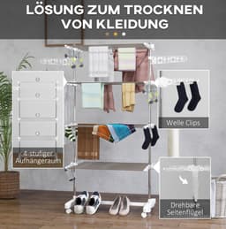 Droogtoren Inklapbaar 142 Bij 55 Bij 172 Cm Met Wielen En Vergrendeling Wit Voor Efficiënt Drogen In Huis Tuin En Balkon — thumbnail 2