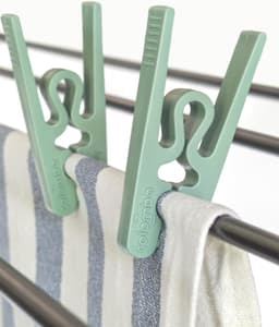 Wasknijpers zonder veer - Klemmen voor wasgoed - Kleding drogen - Gepatenteerd veerloos ontwerp - 20 stuks - Groen en perzik — thumbnail 5