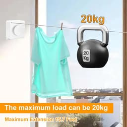 Intrekbare Waslijn - Droogrek Wandmontage - Kleding Drogen - Zelfoprolbaar Staalkabel - 48 m - Wit — thumbnail 2