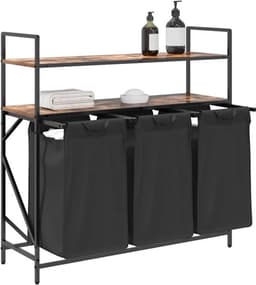 Wasmand – Wasbak – Wascontainer – Wasbox – Waskuip – 3 Compartimenten – Stalen Frame Met Eiken Planken — thumbnail 1