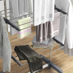 MEUNIQ Droogtoren met wielen 142 x 55 x 152 cm, 3 niveaus, inklapbaar droogrek met verstelbare zijstang en zijvleugels, vrijstaand voor binnen, grijs — thumbnail 2