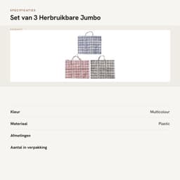 Waszakken Jumbo - 3 Stuks - Sterk en Duurzaam - Opbergtas voor Kleding - Met Rits - Ideaal voor Verhuizen - Afmetingen 79x20x58,5 cm - Opbergzakken — thumbnail 3