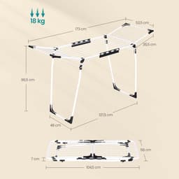 Wasrek Opvouwbaar droogrek 52,5 x 173 x 96,5 cm wit Grote droogruimte met sokkenclips Stevig en duurzaam metalen frame Geen montage nodig direct te gebruiken Geschikt voor balkon badkamer en wasruimte — thumbnail 2
