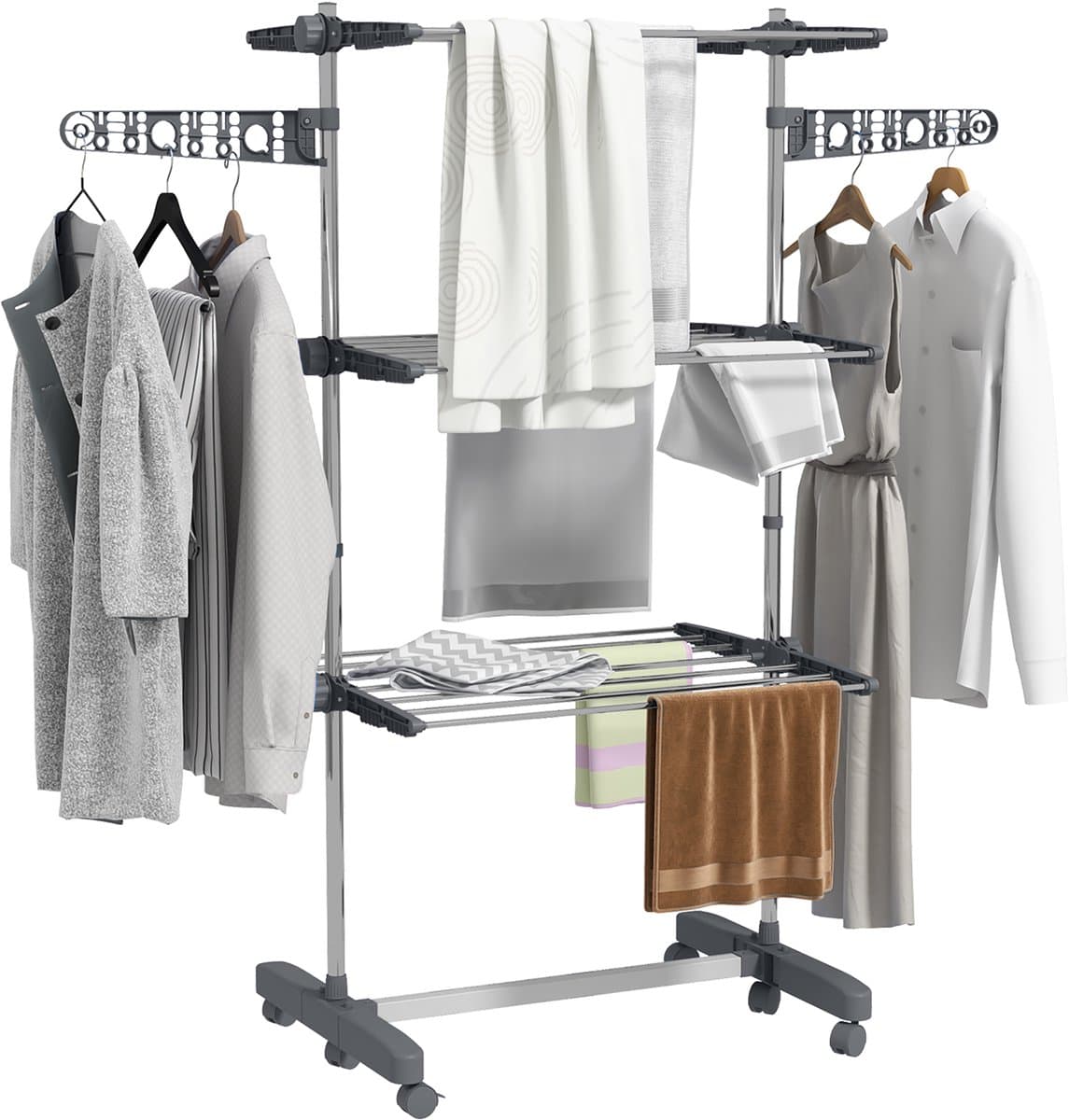 Droogrek 4-laags - Opvouwbaar - Eén-klik systeem - Afmetingen 142x55x152 cm - Blauw & zilver - Ruimtebesparend — afbeelding 1